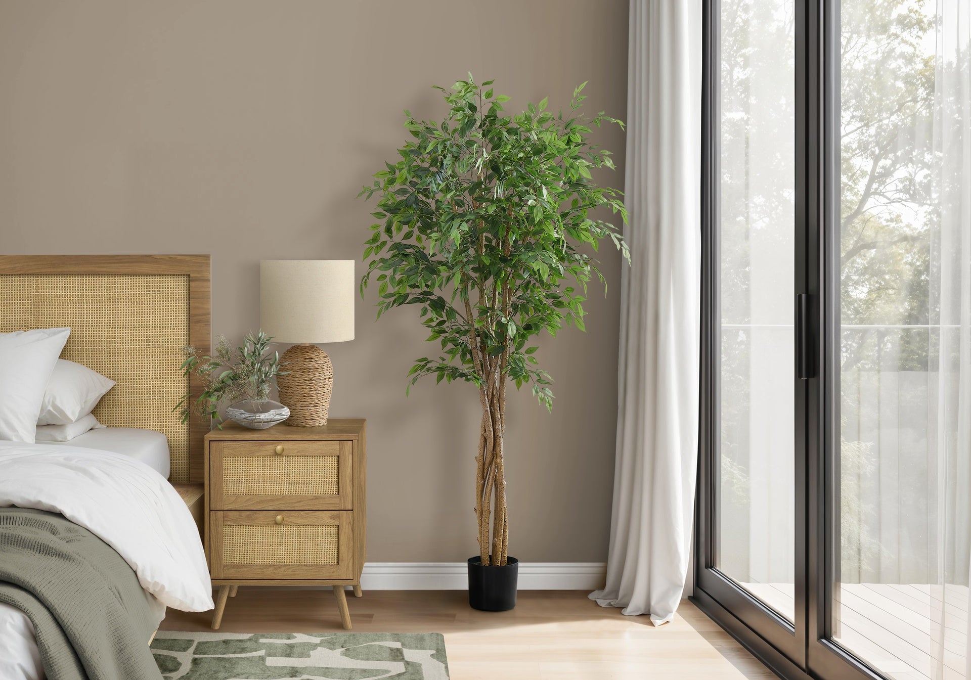 Artificial Plant, 79" Tall, Ficus Tree, Floor, Real Touch, Potted, Green Leaves, Black Pot