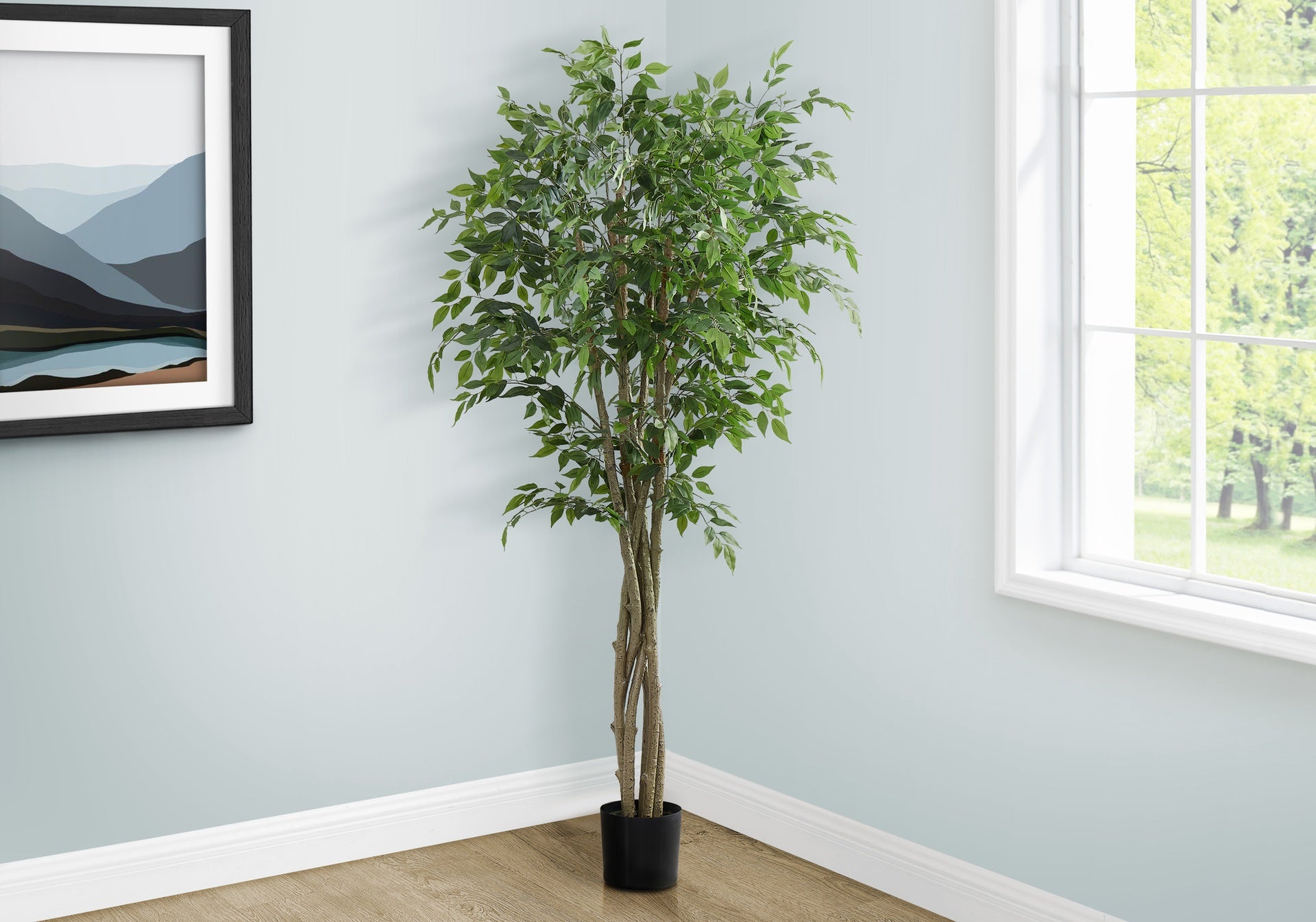 Artificial Plant, 79" Tall, Ficus Tree, Floor, Real Touch, Potted, Green Leaves, Black Pot