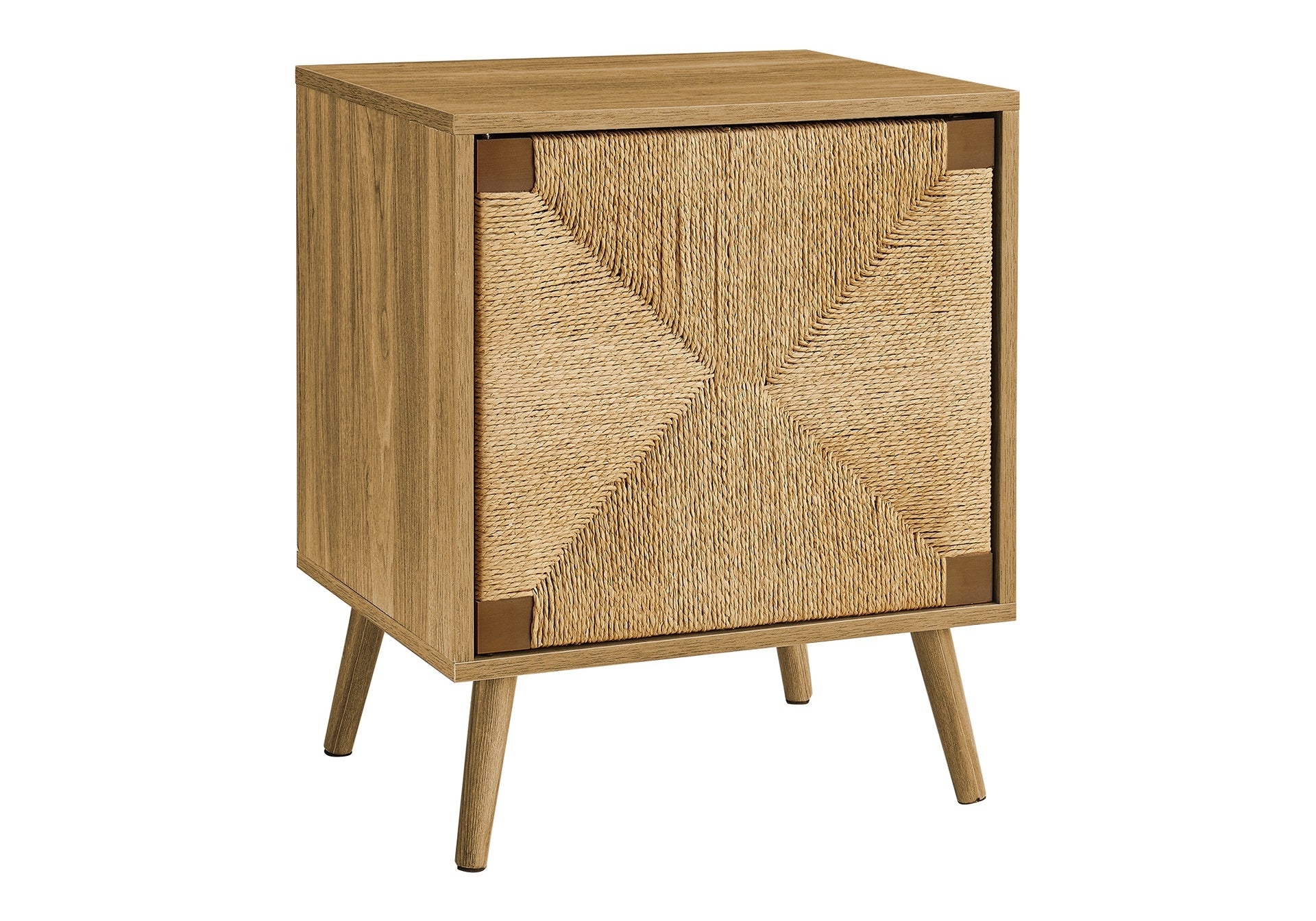 Accent Table, End, Storage, Small, Side, Living Room, Lamp, Light Walnut Laminate, Seagrass, Modern