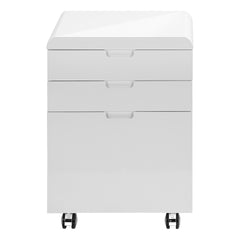 File Cabinet, Rolling Mobile, Storage Drawers, Printer Stand, Office, Work, Glossy White Laminate, Contemporary, Modern