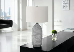 Lighting, 27"h, Table Lamp, Grey Resin, Ivory / Cream Shade, Modern