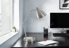 Lighting, 17"h, Table Lamp, Usb Port Included, Nickel Metal, Nickel Shade, Modern
