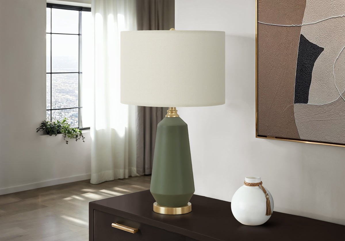 Lighting, 26"h, Table Lamp, Green Ceramic, Ivory / Cream Shade, Contemporary