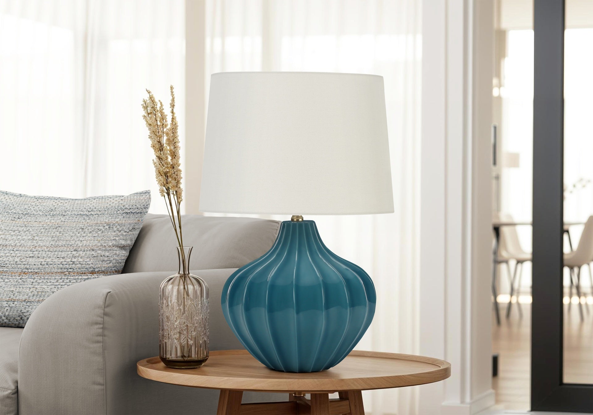 Lighting, 24"h, Table Lamp, Blue Ceramic, Ivory / Cream Shade, Transitional