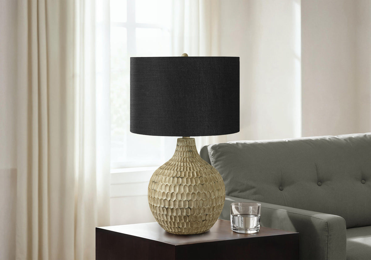 Lighting, 25"h, Table Lamp, Black Shade, Brown Resin, Contemporary