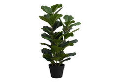 Artificial Plant, 32" Tall, Fiddle Tree, Indoor, Faux, Fake, Floor, Greenery, Potted, Real Touch, Decorative, Green Leaves, Black Pot
