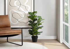 Artificial Plant, 32" Tall, Fiddle Tree, Indoor, Faux, Fake, Floor, Greenery, Potted, Real Touch, Decorative, Green Leaves, Black Pot