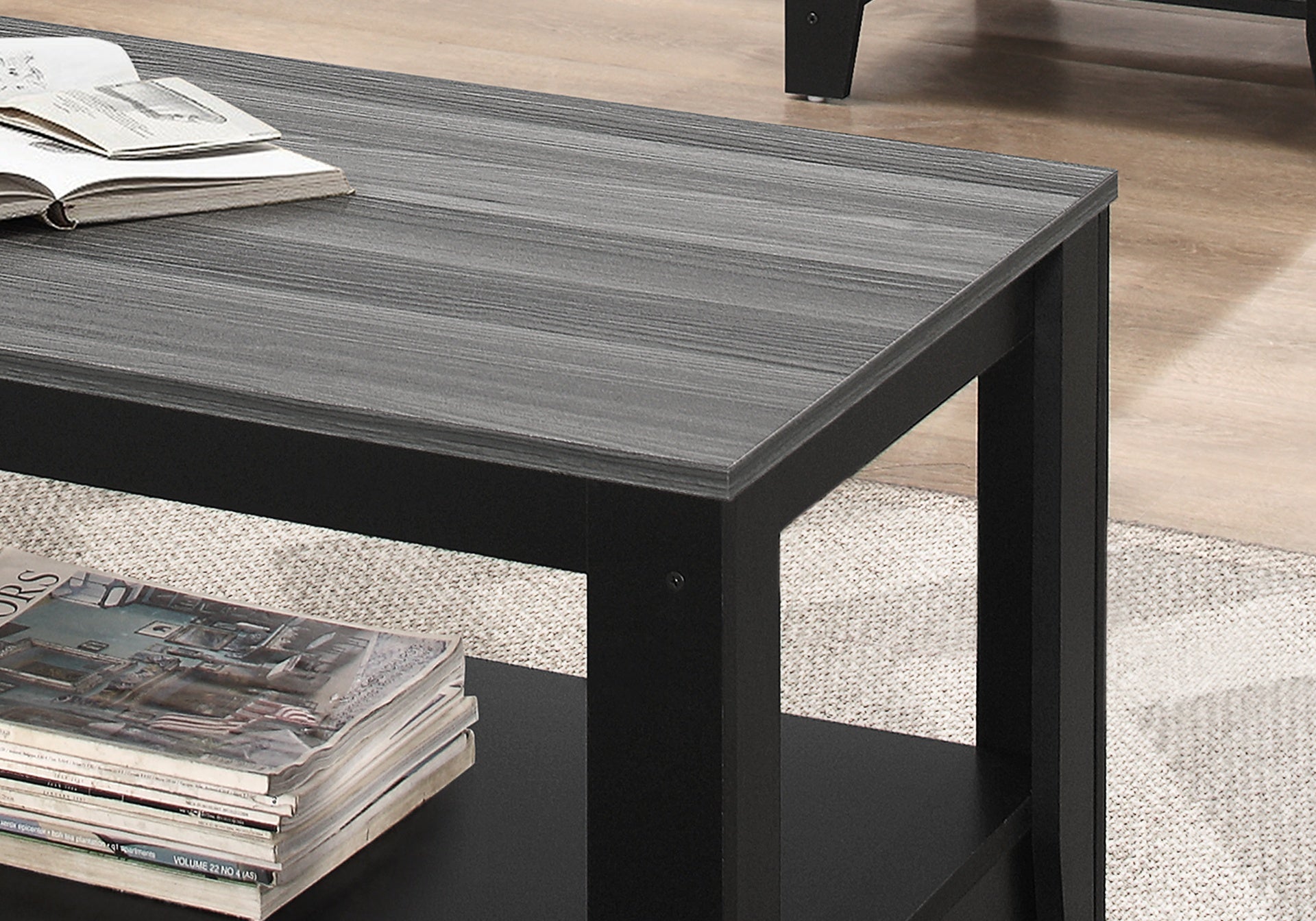 Table Set, 3pcs Set, Coffee, End, Side, Accent, Living Room, Black And Grey Laminate, Transitional
