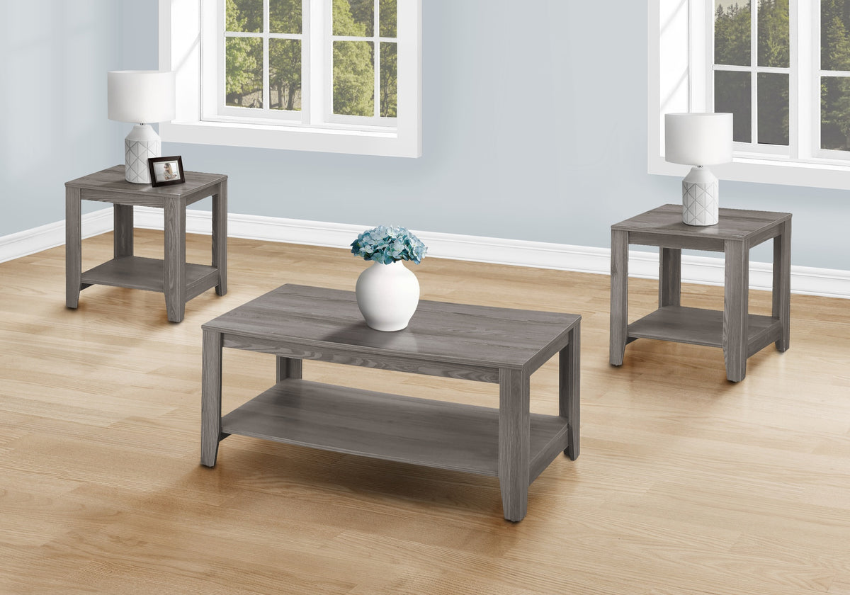 Table Set, 3pcs Set, Coffee, End, Side, Accent, Living Room, Grey Laminate, Transitional