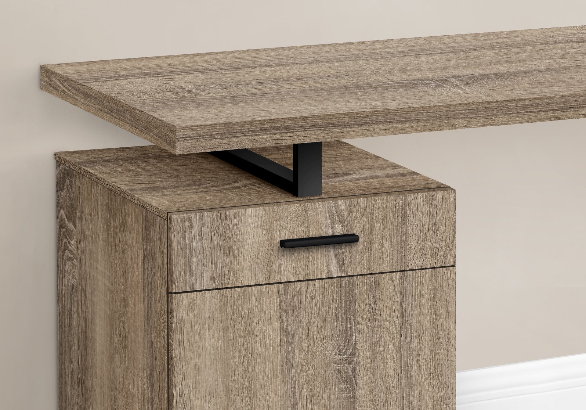 Computer Desk, Home Office, Laptop, Left, Right Set-up, Storage Drawers, 48"l, Work, Brown Laminate, Black Metal, Contemporary, Modern