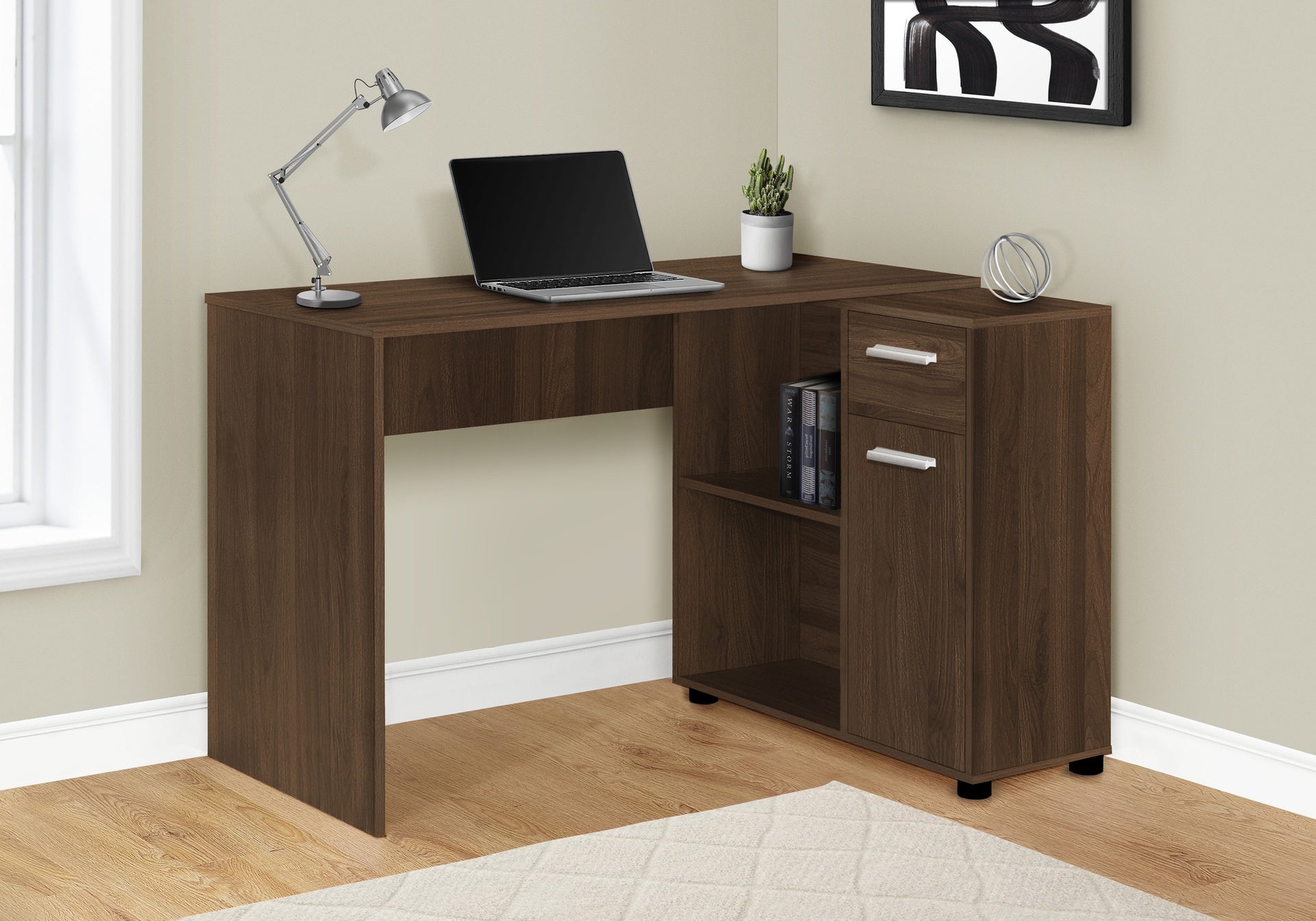 Computer Desk, Home Office, Corner, Storage Drawers, 46"l, L Shape, Work, Laptop, Walnut Laminate, Contemporary, Modern