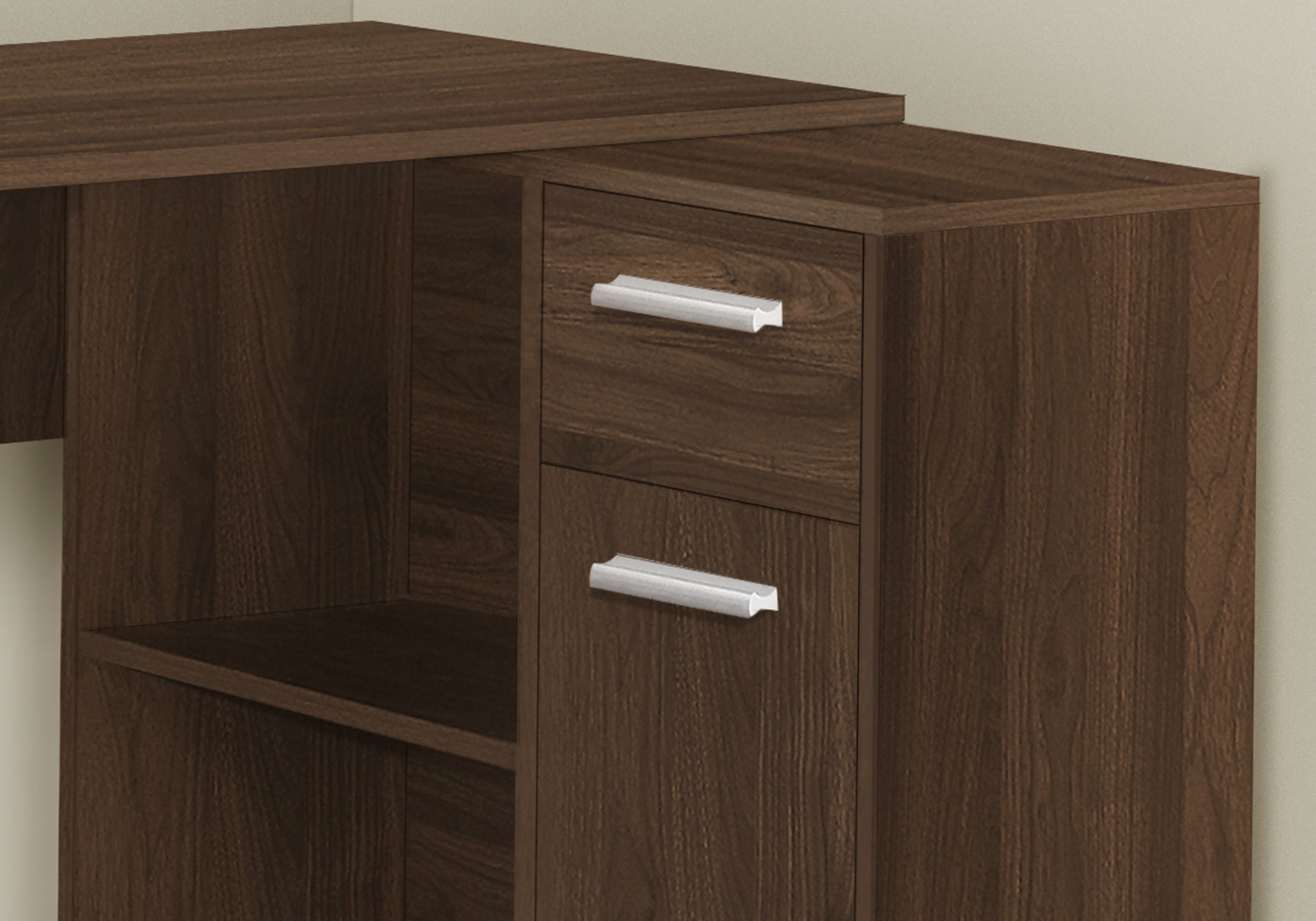 Computer Desk, Home Office, Corner, Storage Drawers, 46"l, L Shape, Work, Laptop, Walnut Laminate, Contemporary, Modern