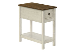 Accent Table, End, Side Table, 2 Tier, Narrow, Bedroom, Lamp, Storage Drawer, Antique White Veneer, Brown Veneer, Transitional
