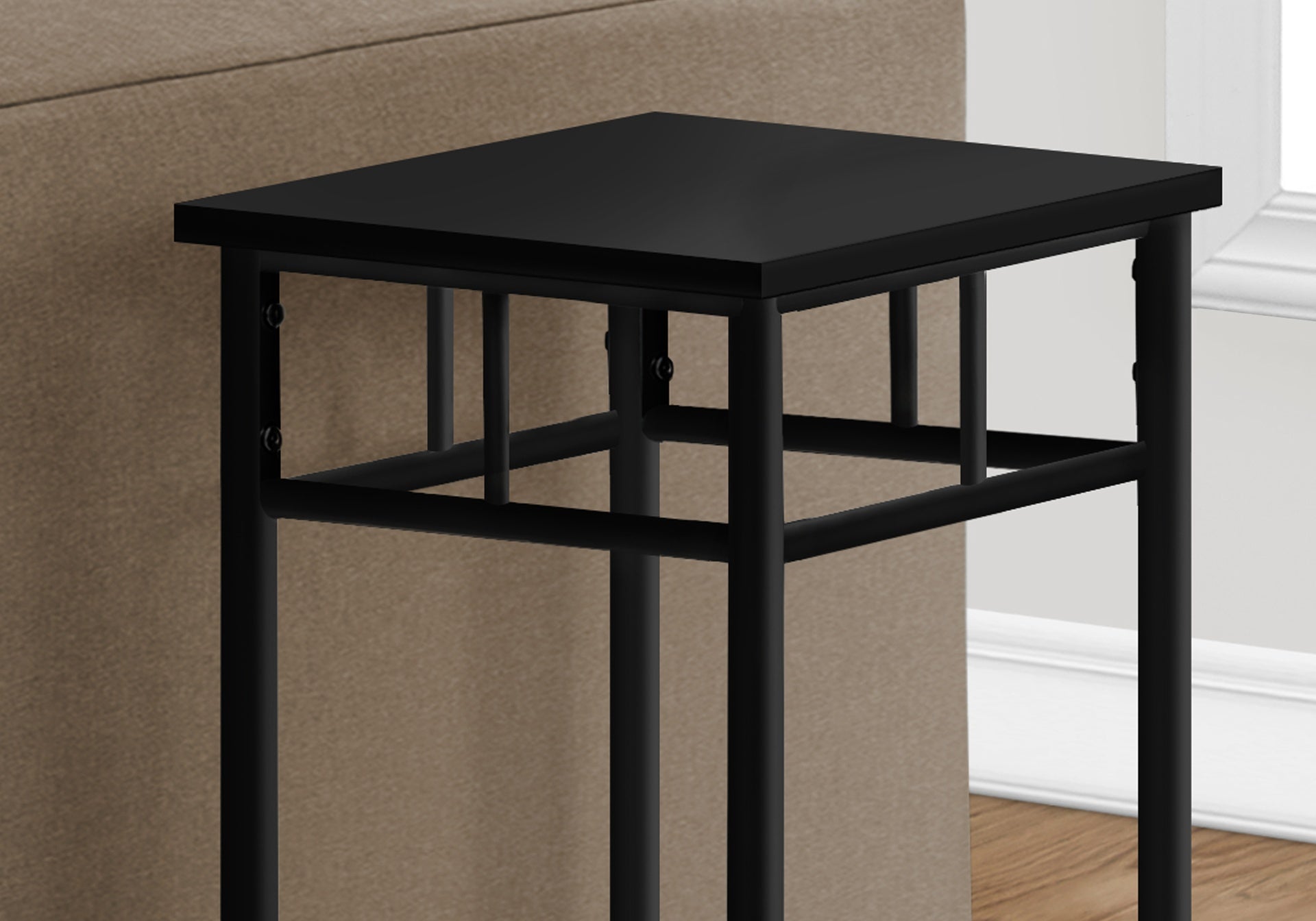 Accent Table, Side, End, Plant Stand, Square, Living Room, Bedroom, Black Laminate, Black Metal, Contemporary, Modern