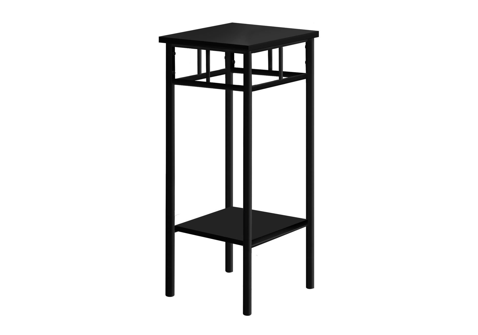 Accent Table, Side, End, Plant Stand, Square, Living Room, Bedroom, Black Laminate, Black Metal, Contemporary, Modern