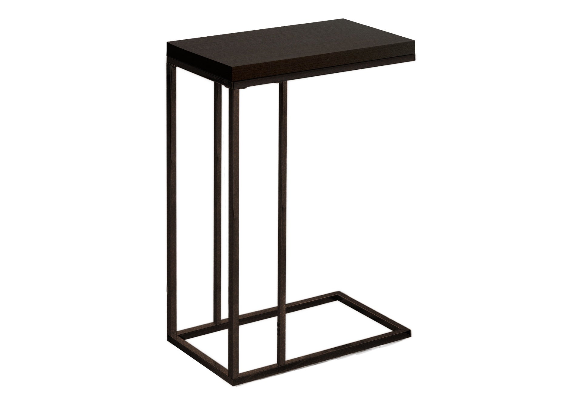 Accent Table, C-shaped, End, Side, Snack, Living Room, Bedroom, Brown Laminate, Brown Metal, Contemporary, Modern