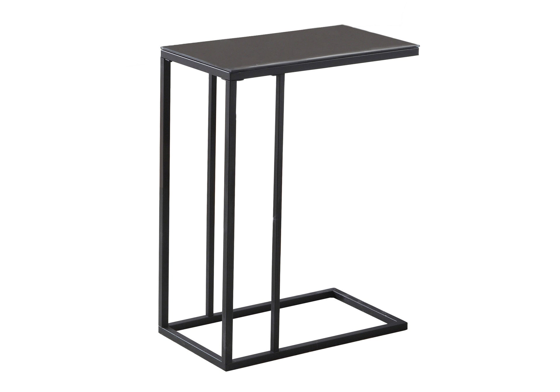 Accent Table, C-shaped, End, Side, Snack, Living Room, Bedroom, Black Tempered Glass, Black Metal, Contemporary, Modern