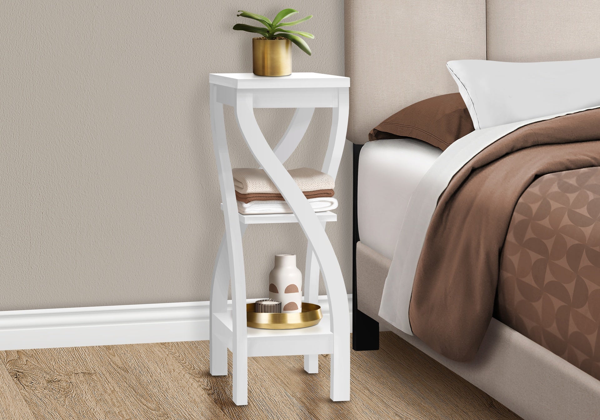 Accent Table, Side, End, Plant Stand, Square, Living Room, Bedroom, White Laminate, Contemporary, Modern