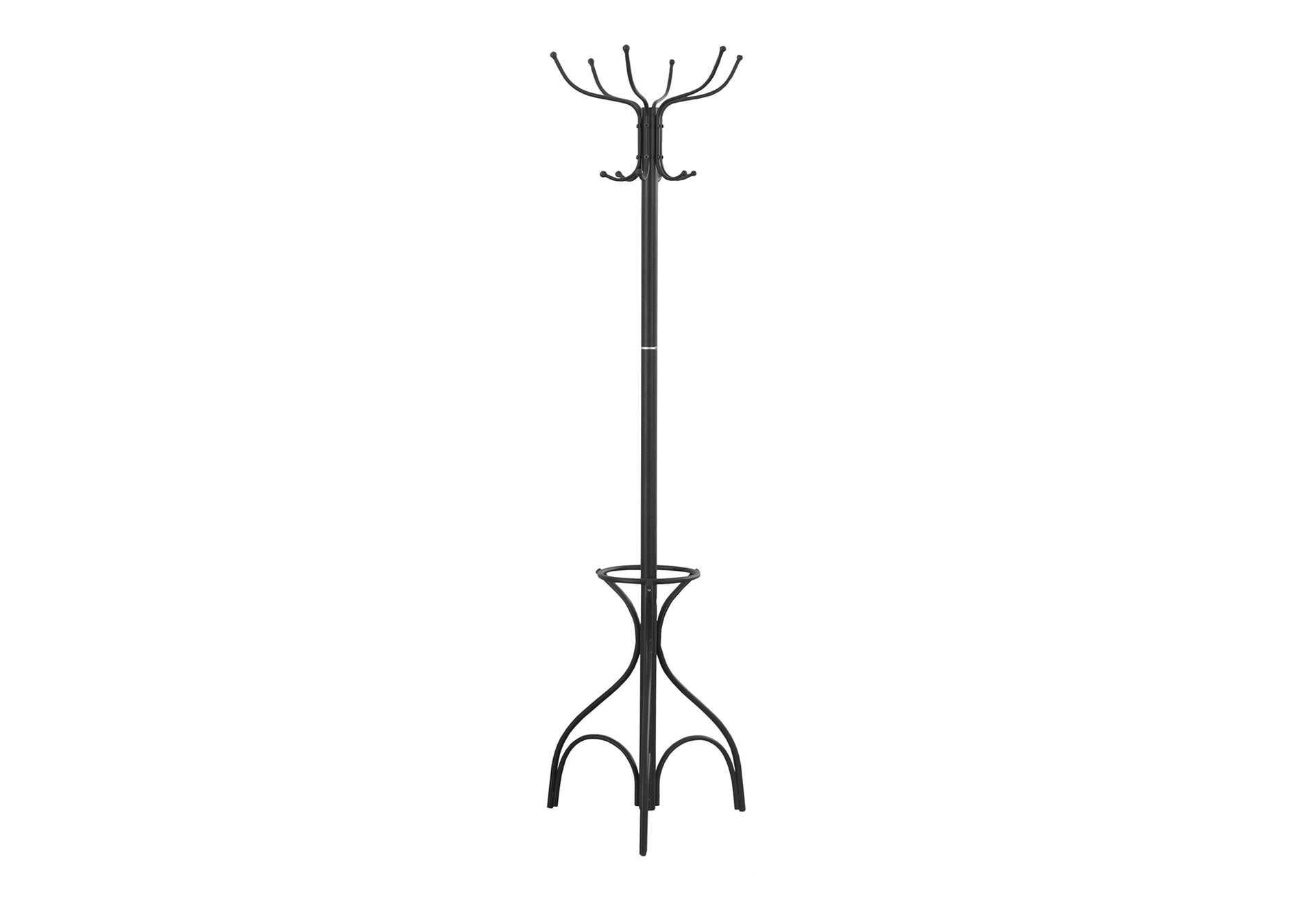 Coat Rack, Hall Tree, Free Standing, 12 Hooks, Entryway, 70"h, Umbrella Holder, Bedroom, Black Metal, Transitional