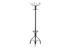 Coat Rack, Hall Tree, Free Standing, 12 Hooks, Entryway, 70"h, Umbrella Holder, Bedroom, Black Metal, Transitional