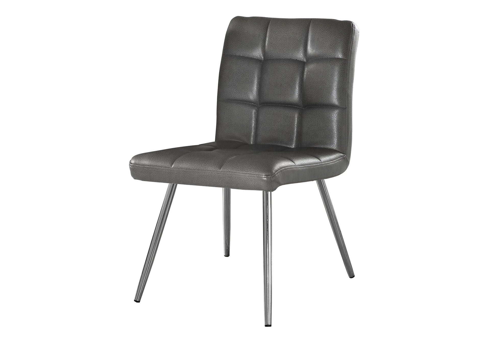 Dining Chair, Set Of 2, Side, Upholstered, Kitchen, Dining Room, Grey Leather Look, Chrome Metal, Contemporary, Modern