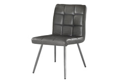 Dining Chair, Set Of 2, Side, Upholstered, Kitchen, Dining Room, Grey Leather Look, Chrome Metal, Contemporary, Modern