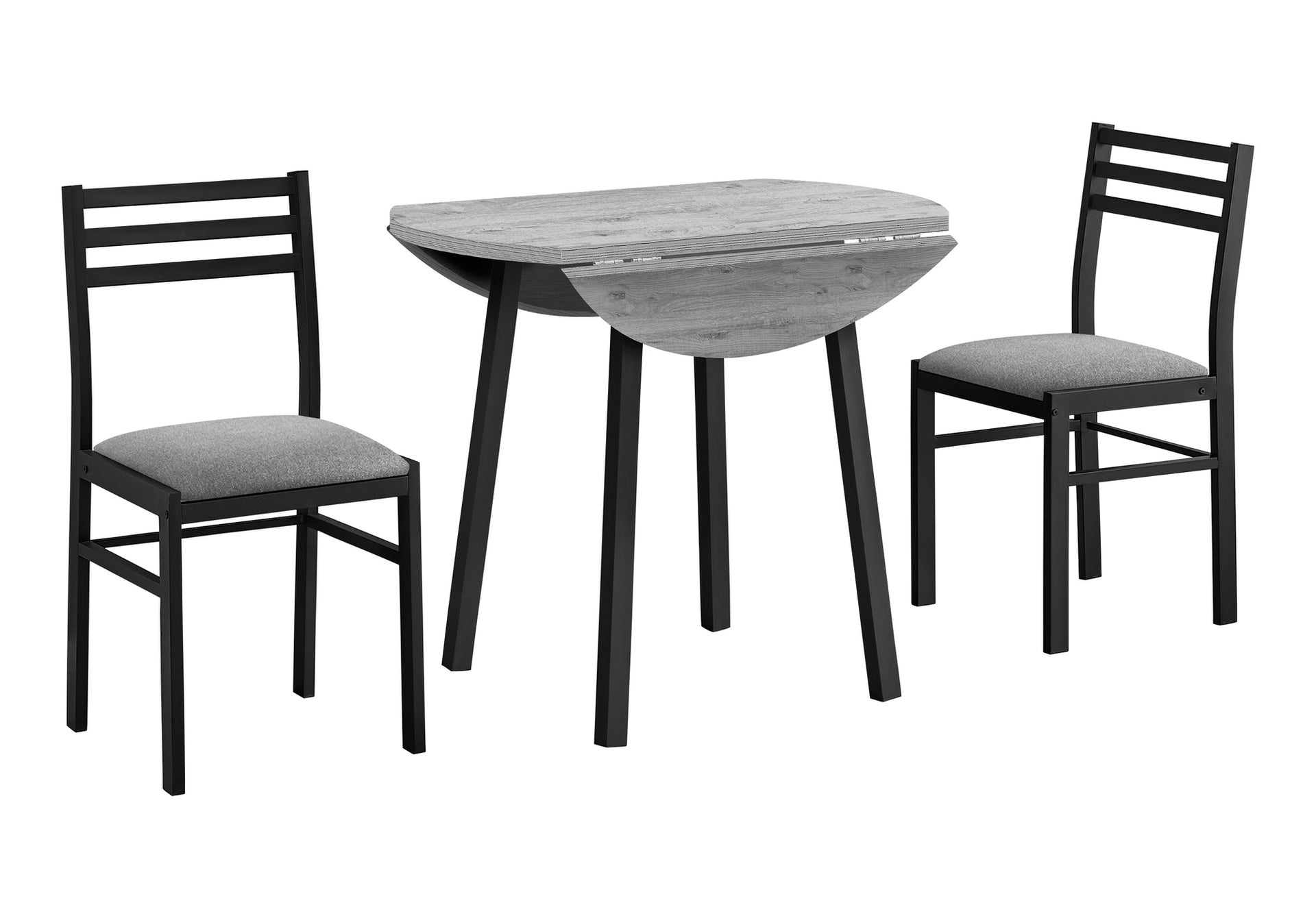 Dining Table Set, 3pcs Set, Small, 35" Drop Leaf, Kitchen, Black Metal, Grey Laminate, Contemporary, Modern