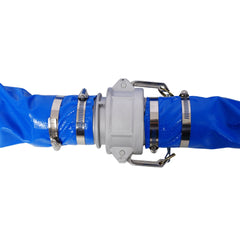 4"x100FT  Pool Backwash Hose, Heavy Duty Reinforced Blue PVC Lay Flat Water Discharge Pump Hoses For Swimming Drain Pools and Clean Filters, with Aluminum Camlock C and E Fittings