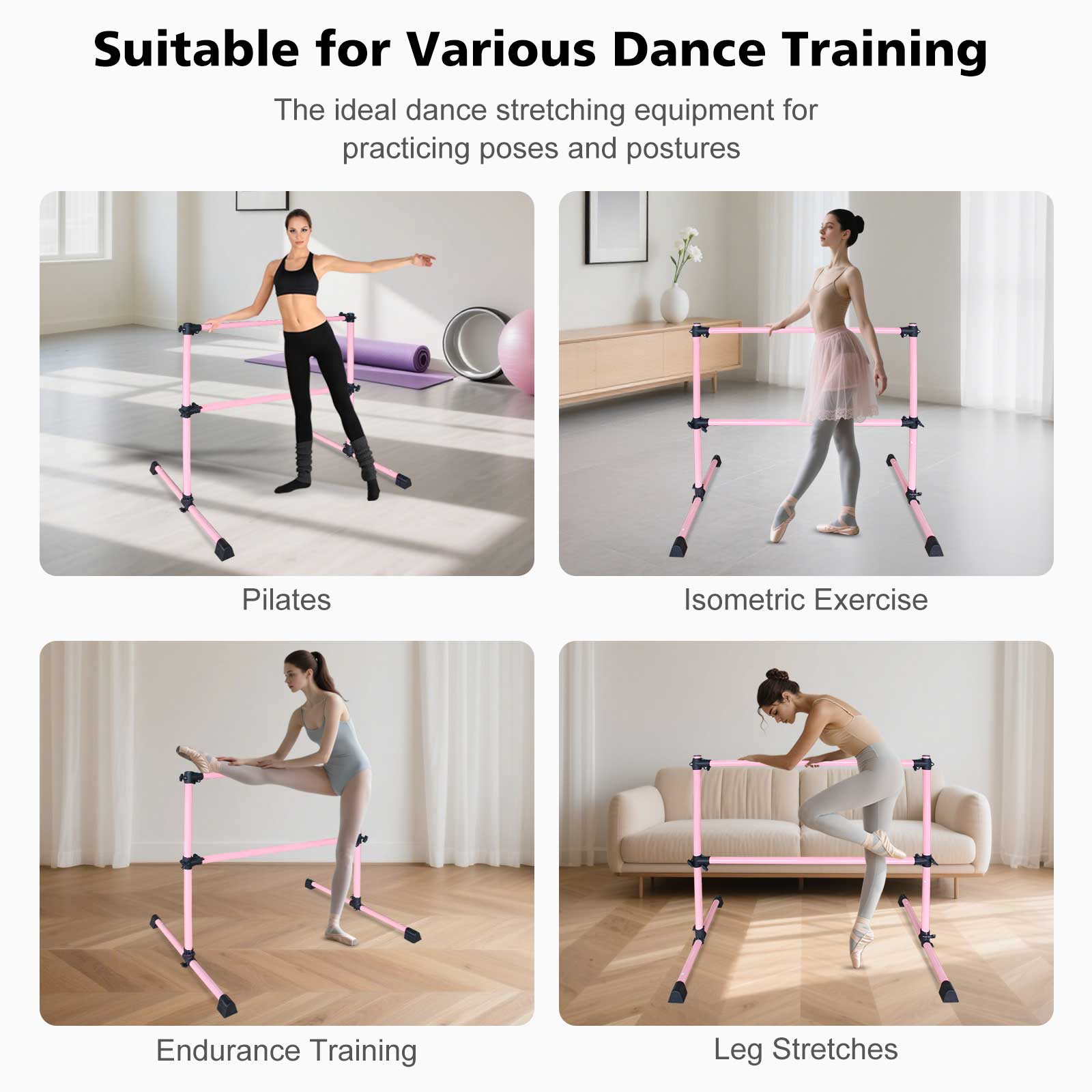 4FT Pink Ballet Barre With Adjustable Range Of 6.7-46 Inches For Dance Practice