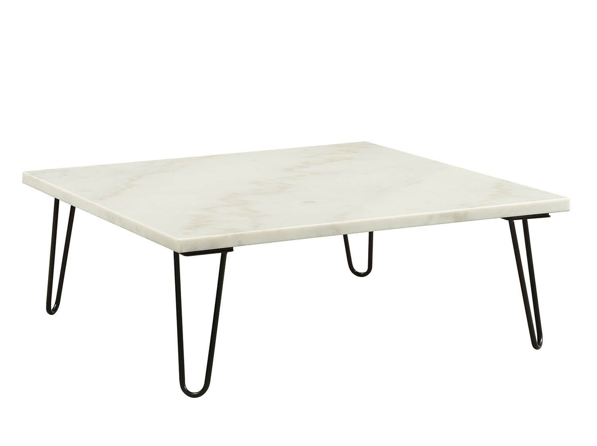 Modern Elegance White Marble Coffee Table 1pc Luxury Furniture Living Room Center-Table Black Finish Legs