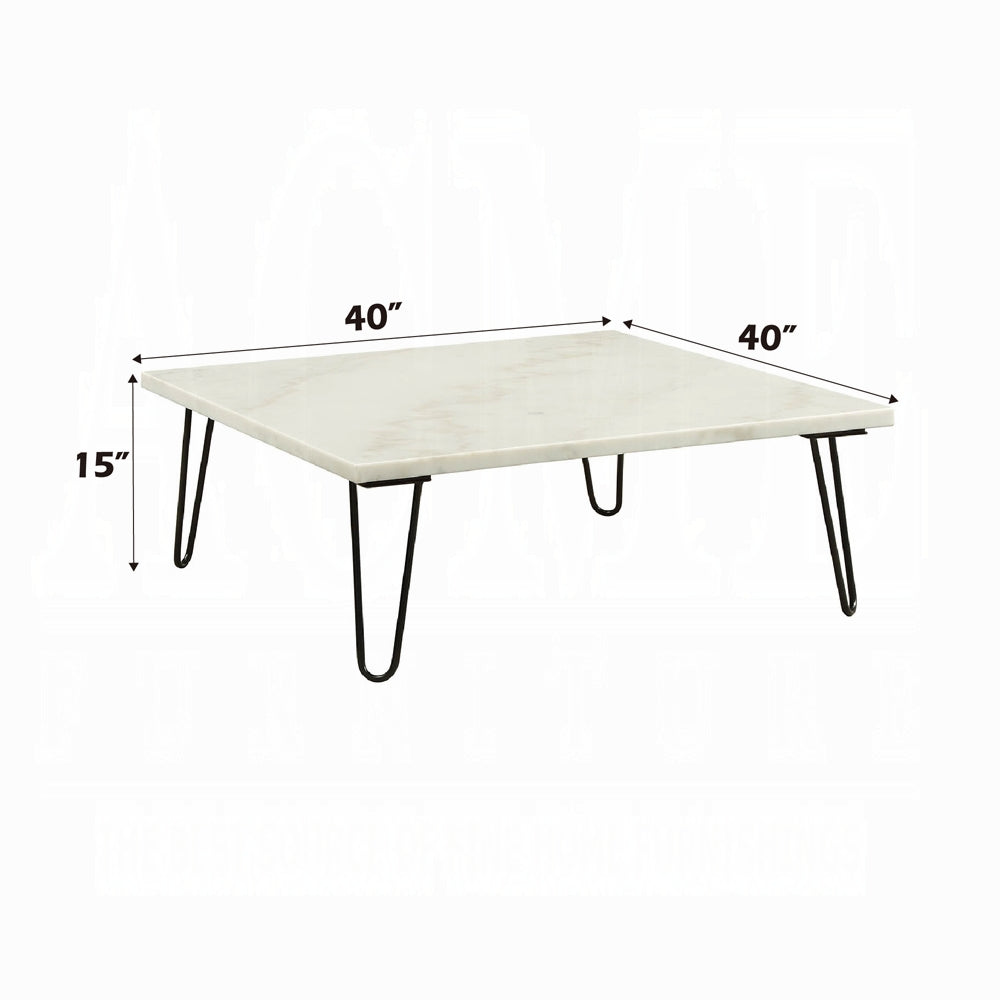Modern Elegance White Marble Coffee Table 1pc Luxury Furniture Living Room Center-Table Black Finish Legs