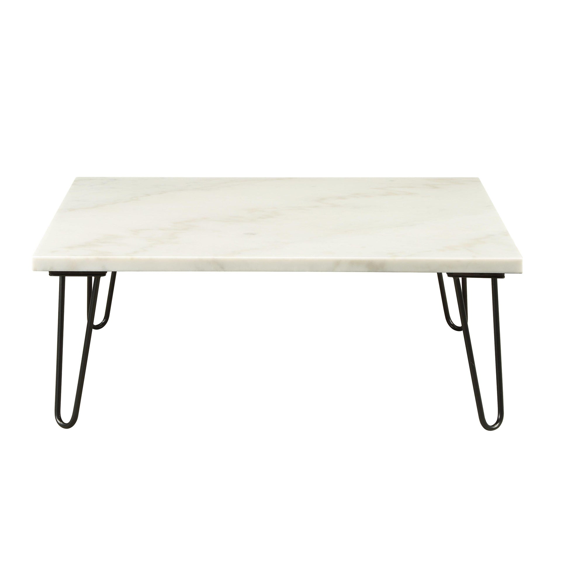 Modern Elegance White Marble Coffee Table 1pc Luxury Furniture Living Room Center-Table Black Finish Legs