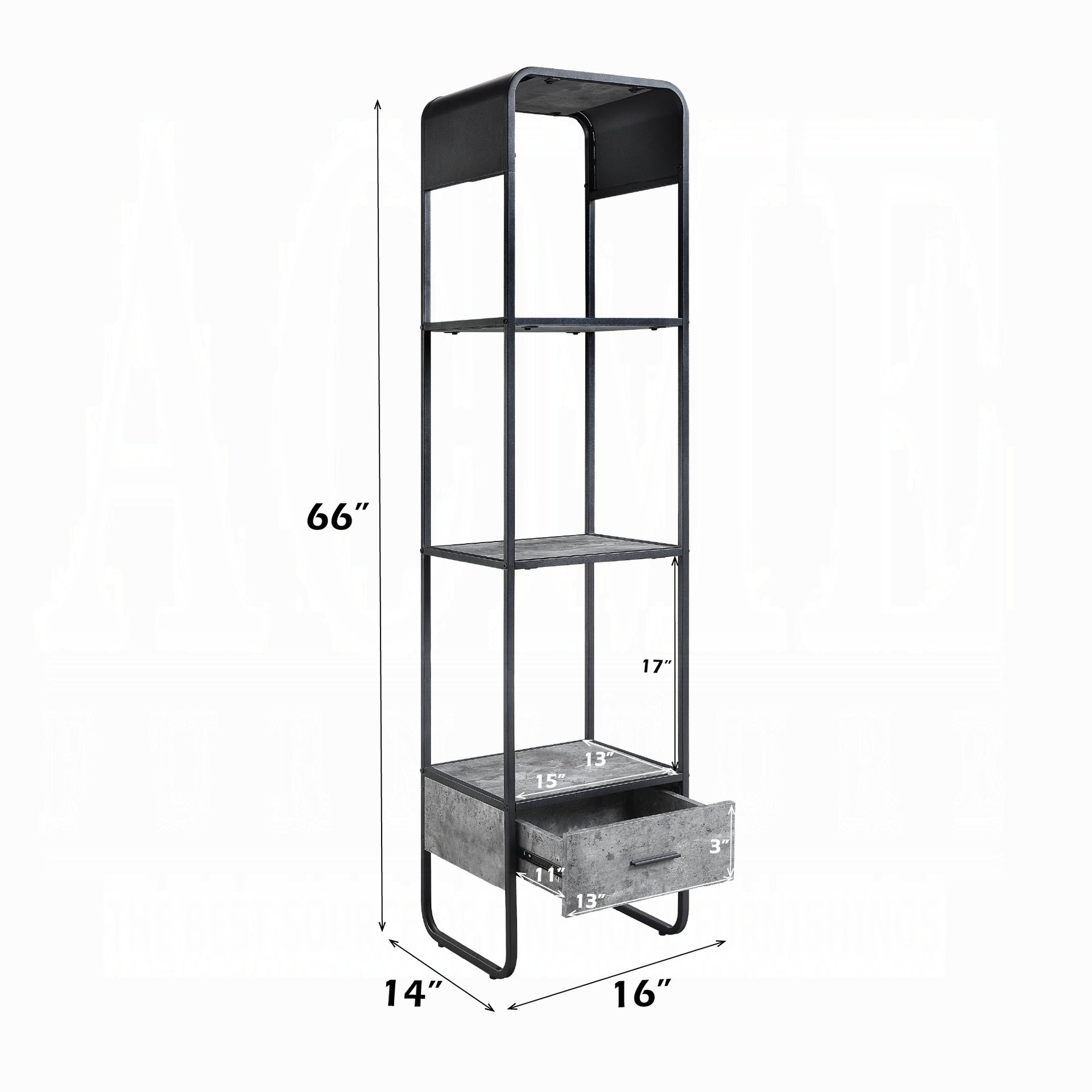 Modern Curve Design Black Finish TV Stand Side Pier with Drawer and Shelf Concrete Gray Luxury Living Room Furniture 1pc