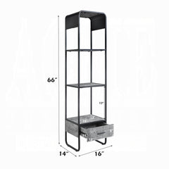 Modern Curve Design Black Finish TV Stand Side Pier with Drawer and Shelf Concrete Gray Luxury Living Room Furniture 1pc