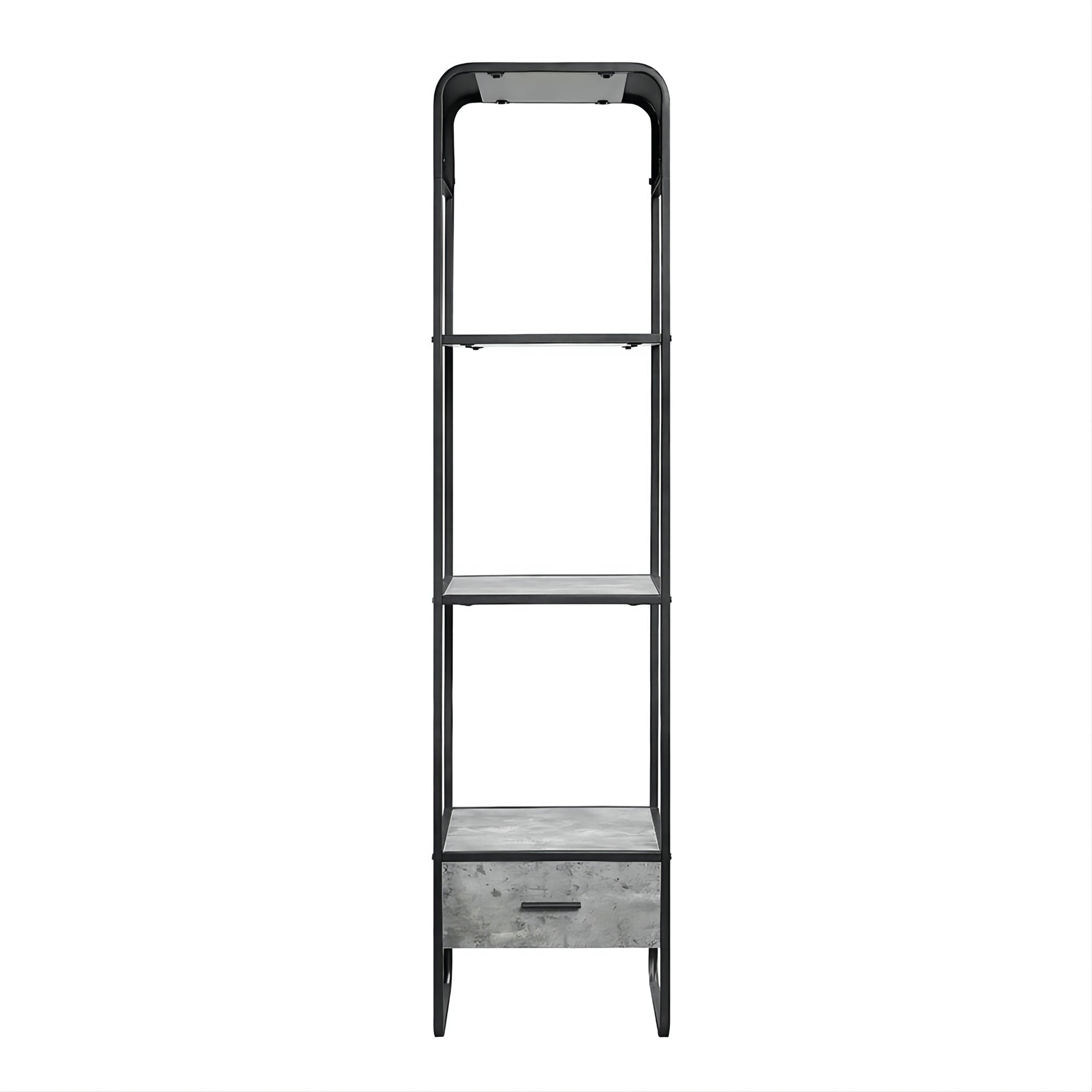 Modern Curve Design Black Finish TV Stand Side Pier with Drawer and Shelf Concrete Gray Luxury Living Room Furniture 1pc