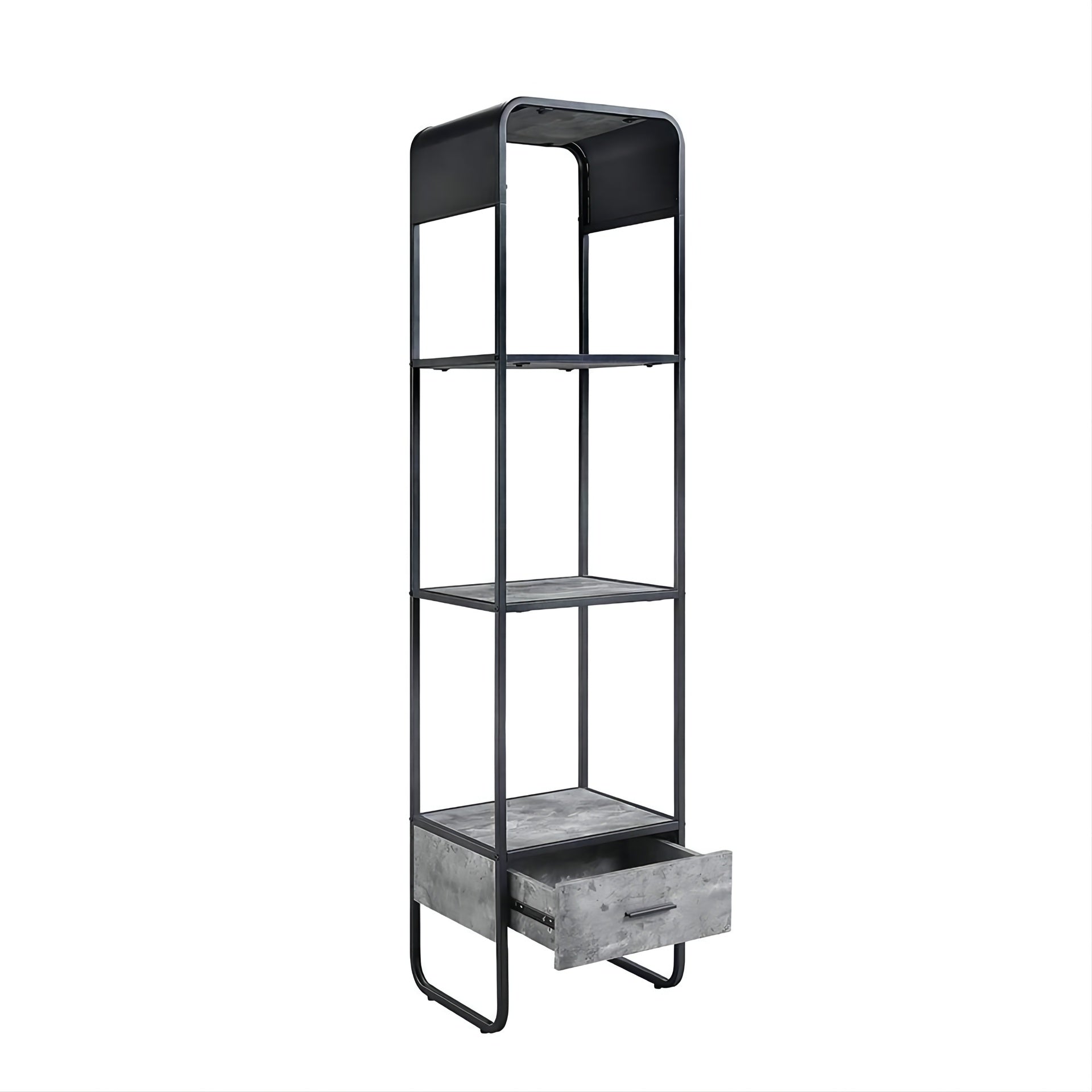 Modern Curve Design Black Finish TV Stand Side Pier with Drawer and Shelf Concrete Gray Luxury Living Room Furniture 1pc