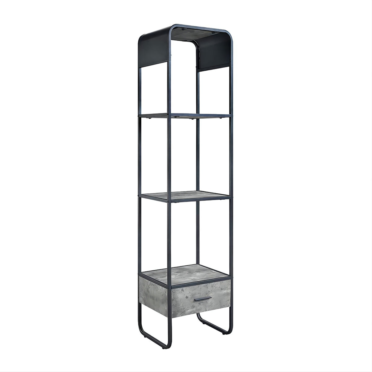 Modern Curve Design Black Finish TV Stand Side Pier with Drawer and Shelf Concrete Gray Luxury Living Room Furniture 1pc