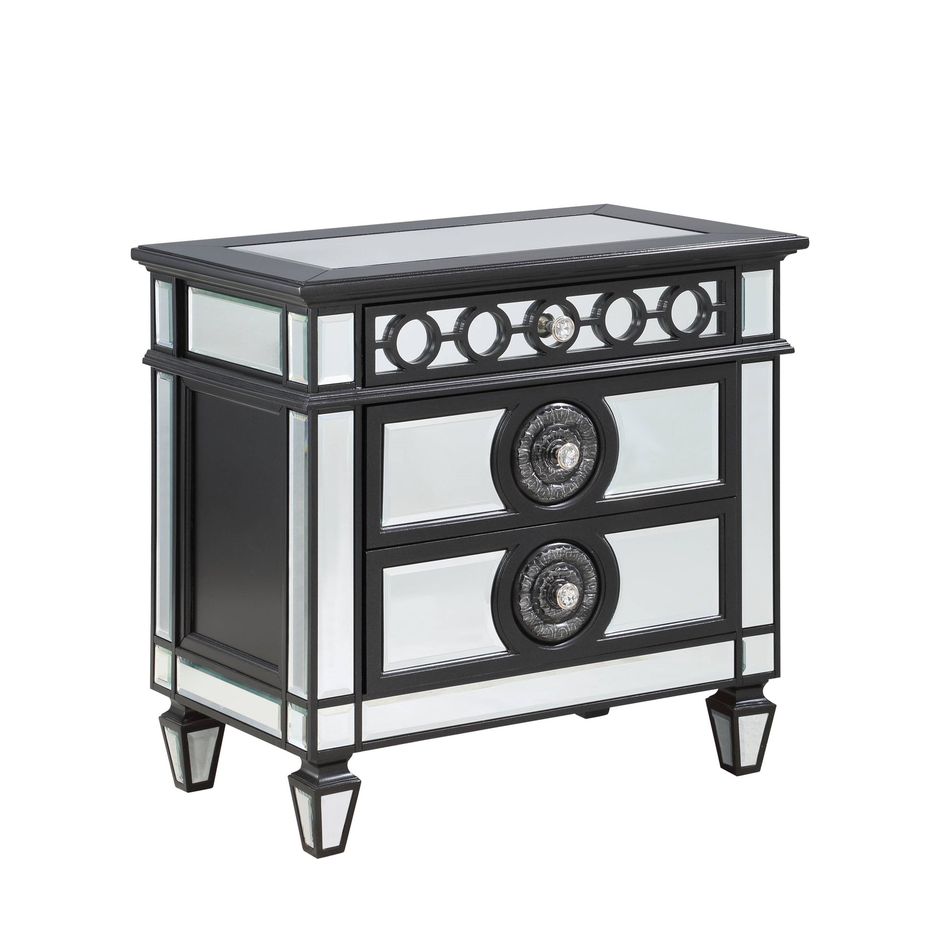 Glam Luxury Bedroom Black and Mirrored Finish Nightstand with 2 Drawers Wooden Furniture 1pc