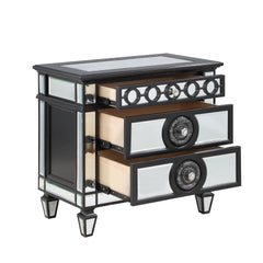 Glam Luxury Bedroom Black and Mirrored Finish Nightstand with 2 Drawers Wooden Furniture 1pc