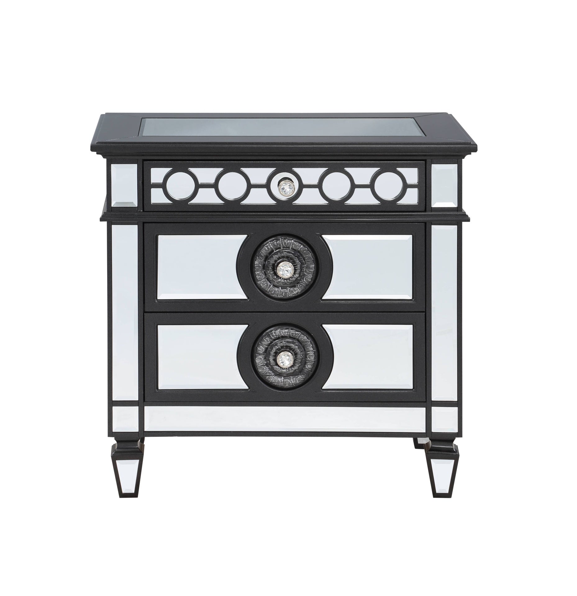 Glam Luxury Bedroom Black and Mirrored Finish Nightstand with 2 Drawers Wooden Furniture 1pc