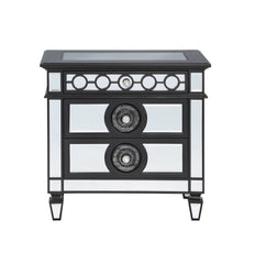 Glam Luxury Bedroom Black and Mirrored Finish Nightstand with 2 Drawers Wooden Furniture 1pc