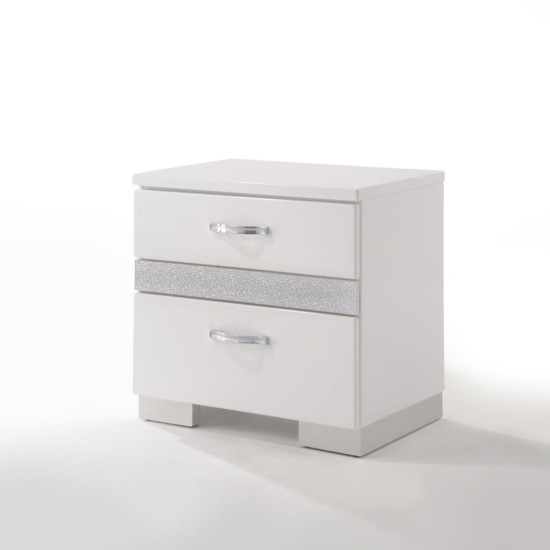 Glossy White Finish Nightstand with 3x Drawers Modern Bedroom Furniture 1pc