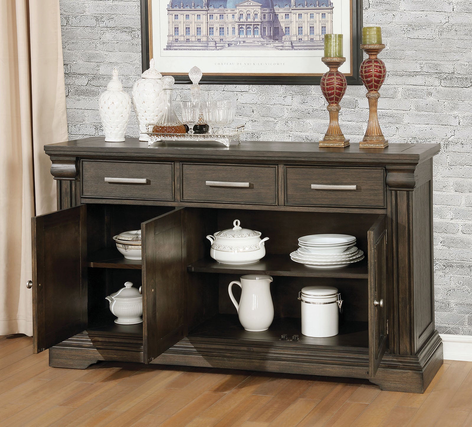 Contemporary Espresso 1pc Server Solidwood Functional Storage Drawers Server Dining Room Furniture
