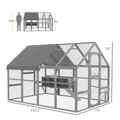 Gray  Large Chicken Coop for 8-12 Chickens with Water-Resistant and Anti-UV Cove ,Nesting Box