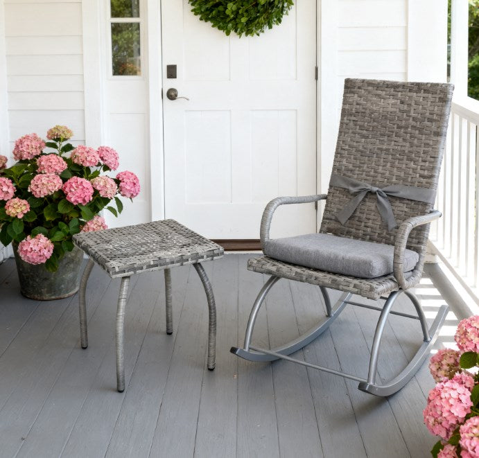Small Square Rattan End Table,Outdoor Wicker Side Table,All-Weather Material Coffee Table for Garden, Balcony, Backyard