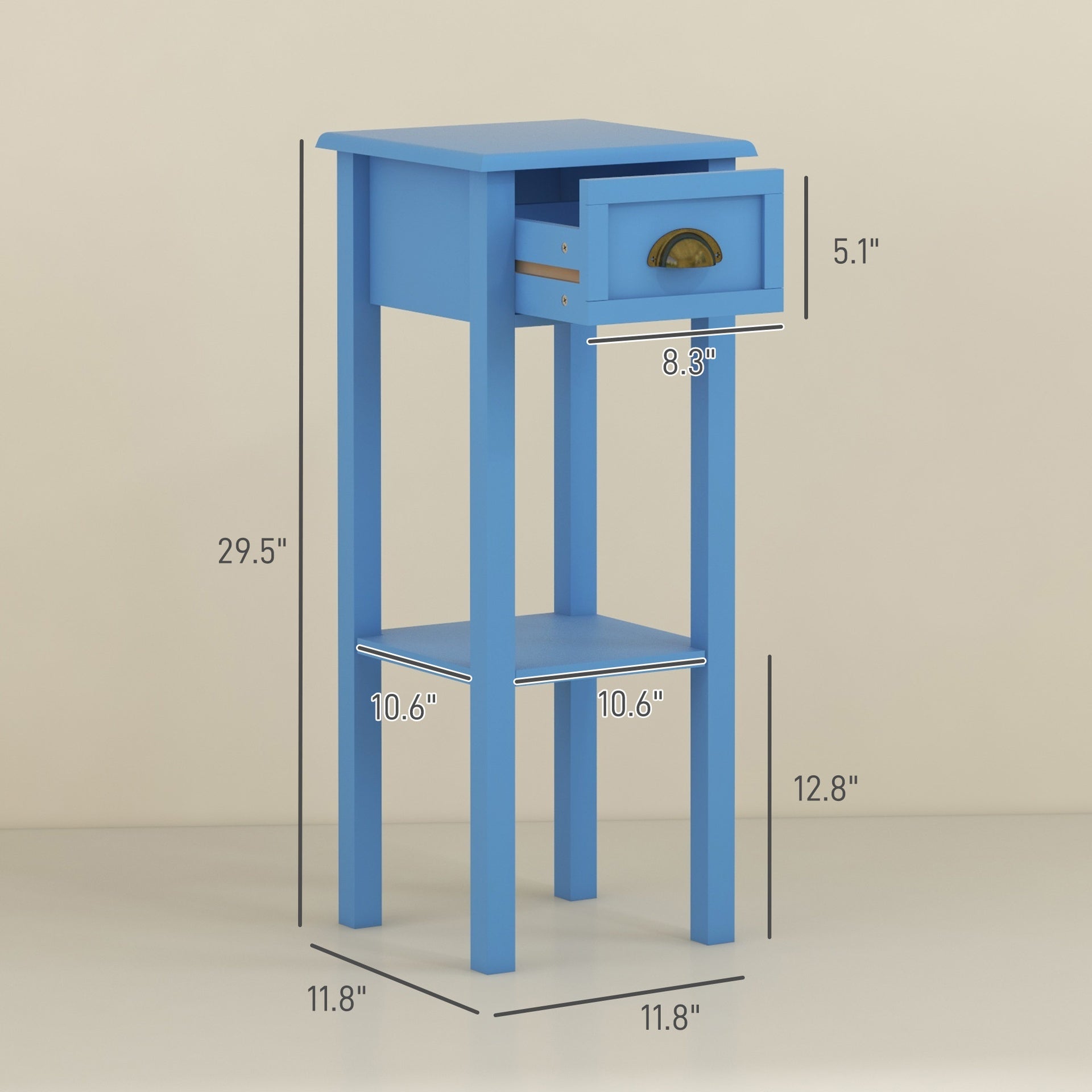 2-Tier Side Table with Drawer and Shelf, End Table ,Light Blue