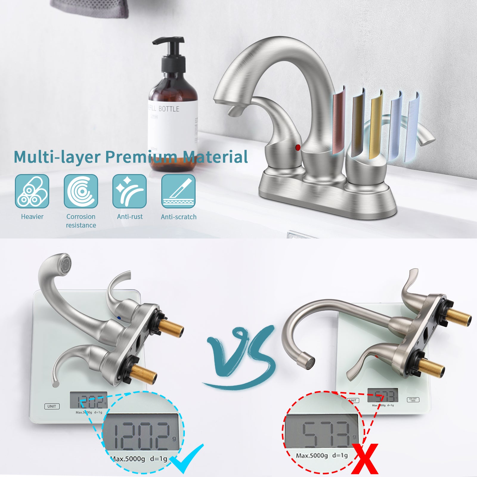 Bathroom Faucet 2-Handle Brushed Nickel with Aerator, Swan Style 4-inch Centerset Vanity Sink with Pop-Up Drain and Supply Hoses, FR4075-NP