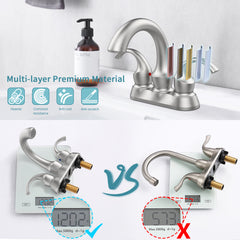 Bathroom Faucet 2-Handle Brushed Nickel with Aerator, Swan Style 4-inch Centerset Vanity Sink with Pop-Up Drain and Supply Hoses, FR4075-NP
