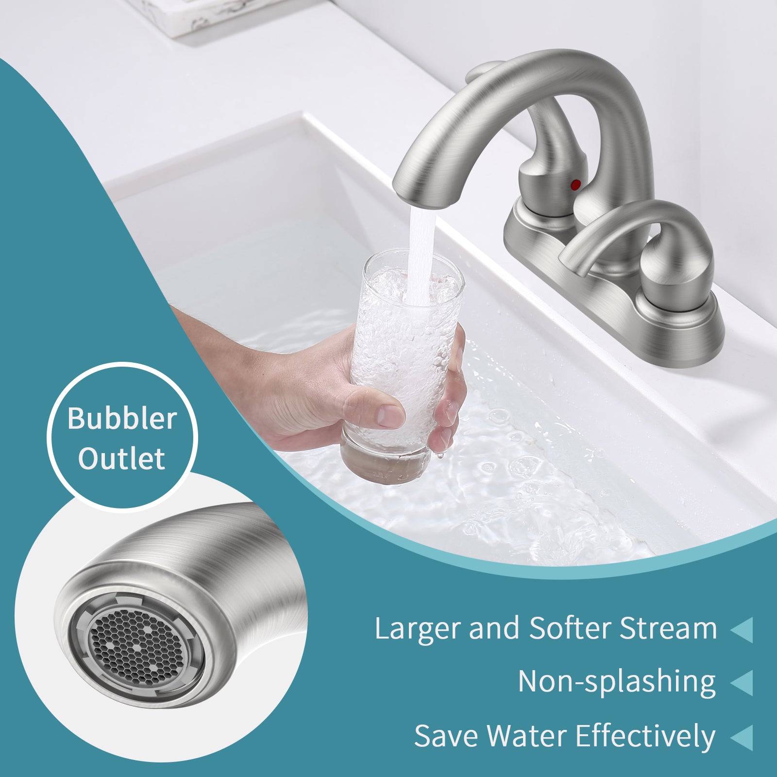 Bathroom Faucet 2-Handle Brushed Nickel with Aerator, Swan Style 4-inch Centerset Vanity Sink with Pop-Up Drain and Supply Hoses, FR4075-NP