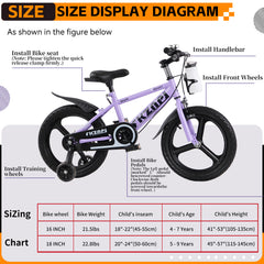 FKZNPJ Kids Bike 16 Inch – High Carbon Steel Frame, Magnesium Alloy Wheels, Training Wheels with Night Glow, Adjustable Seat, Water Bottle – Girls & Boys Bicycle Ages 3-9, Toddler Bike
